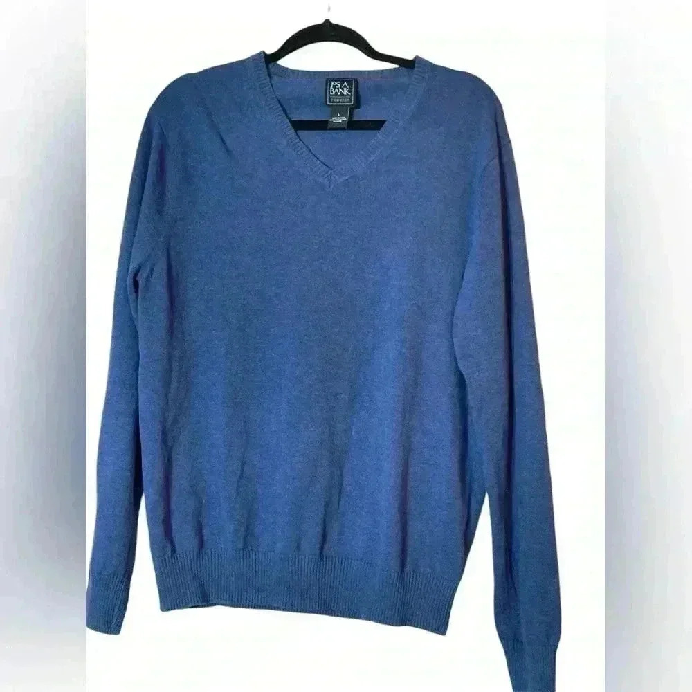 Jos A. Bank Men’s 100% Pima Cotton Blue V-Neck Sweater‎ Large Business Casual